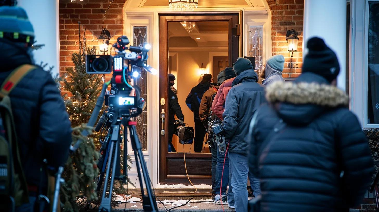 Film crew preparing for a scene outside a home, showcasing a non-invasive home inspection environment, contrasting with dramatic portrayals in TV shows.