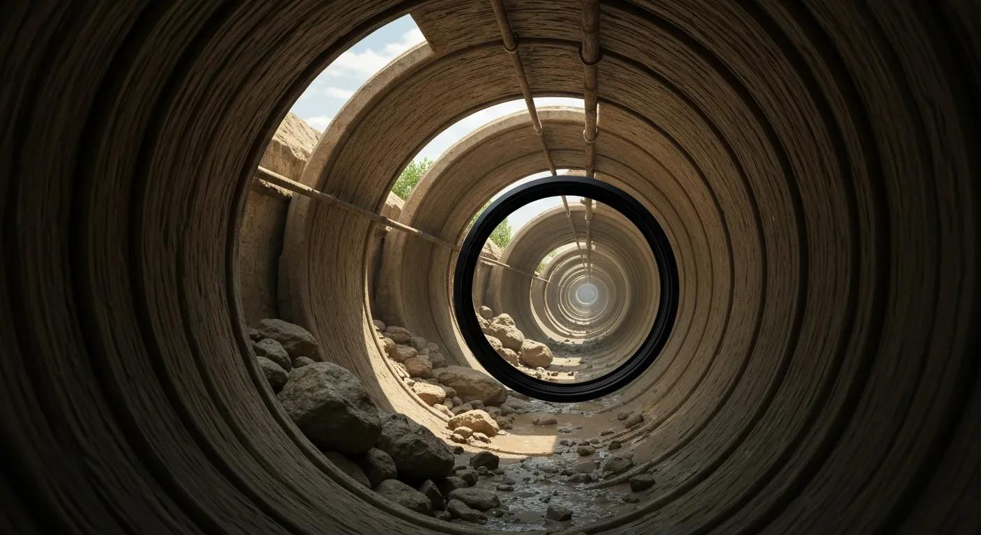 Interior view of a sewer pipe with visible rocks and debris, illustrating the environment for sewer camera inspections related to plumbing diagnostics.