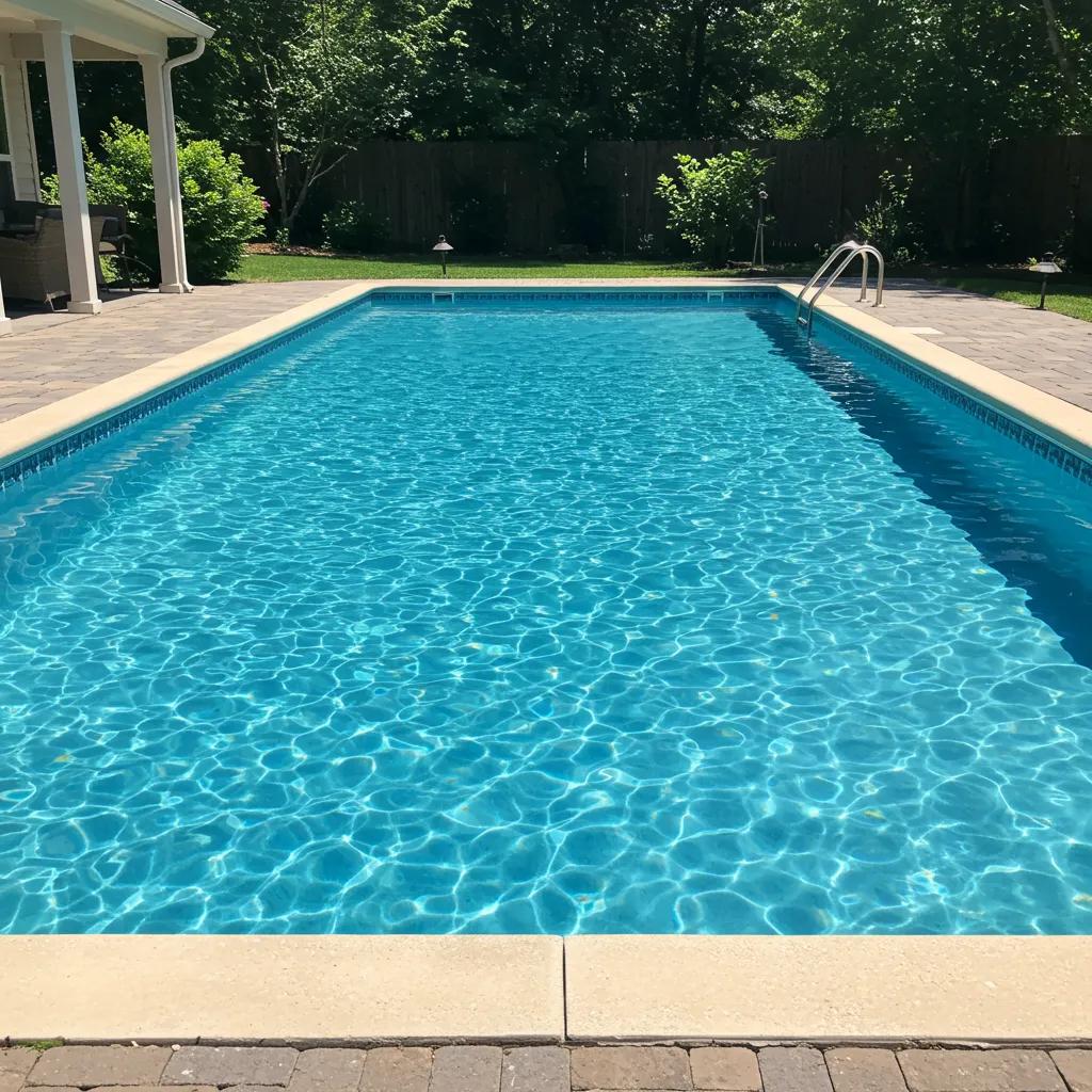 Backyard swimming pool with clear blue water, emphasizing the importance of pool maintenance and leak detection services.
