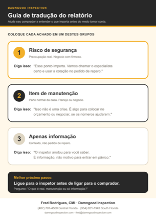 Guia em português para corretores explicarem achados de inspeção